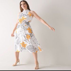 White House Black Market Sleeveless Smock Waist Midi Dress